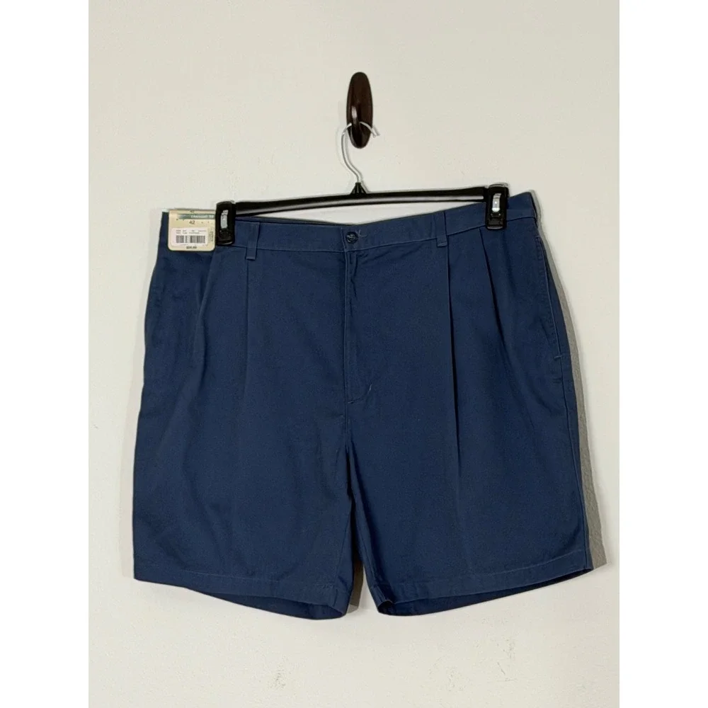 Roundtree & Yorke Mens Navy Blue Pleated Easy Care Twill Shorts 42 NWT S35HR701